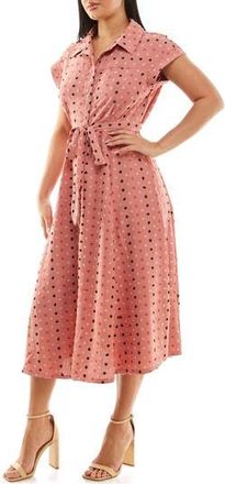 Nina Leonard Swiss Dot Cap Sleeve Midi Shirtdress in Salmon Multi at Nordstrom Rack, Size X-Large