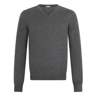 Malo Truien & Vesten, Heren, Grijs, M, Leer, Cashmere V-neck Sweater