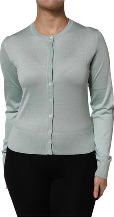 Dolce & Gabbana Lichtgroene Zijden Knoopvest Sweater - Dames - Vesten - Groen - M - Truien & Vesten