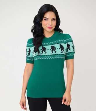 Unique Vintage Paige Sweater in Green Sasquatch Print at Nordstrom, Size Medium/large