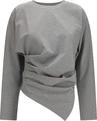 Ganni Top asimmetrico drappeggiato in cotone elasticizzato - - Tops - Donna - Grigio - M