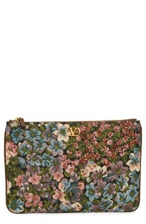 Valentino Garavani Medium VLOGO Floral Jacquard Pouch in Brown Multi at Nordstrom