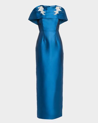 Mestiza New York Eve Cape Silk Twill Column Gown