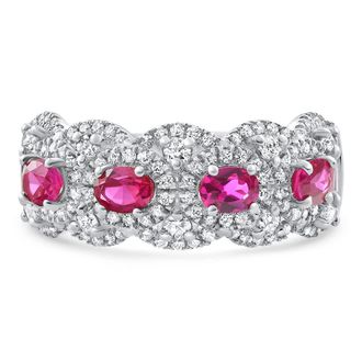 Pompeii3 1.43Ct Ruby & Diamond Ring 10k White Gold Lab Grown Size: 7
