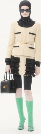 Valentino Gonna Corta In Plain Wool Tweed Donna MANDORLA/NERO 36