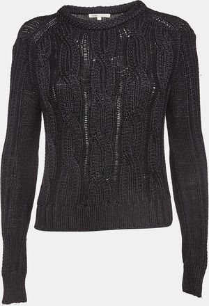 Maje Black Cable Knit Crew Neck Sweatshirt