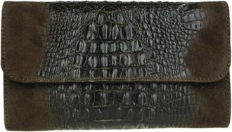 Girly HandBags Womens Croc Suede Clutch Bag Italian Leather (Chocolate)