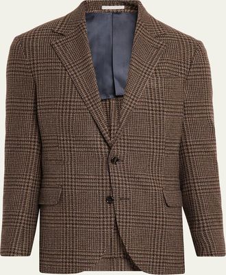 Brunello Cucinelli Mens Cashmere Houndstooth Check Single-Breasted Sport Coat