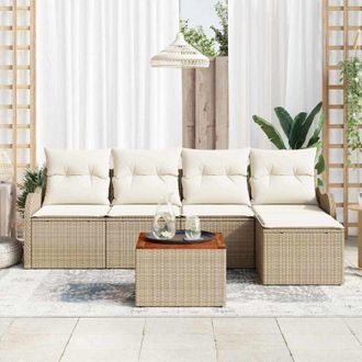 vidaXL Conjunto De Sof&aacute; De Jard&iacute;n 6 Pcs Beige Polirat&aacute;n Vidaxl