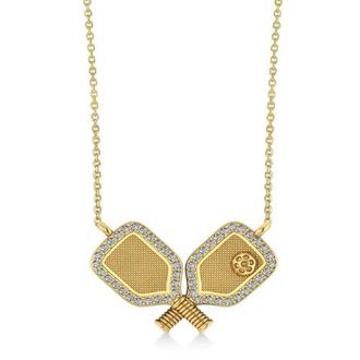Allurez Diamond Large Dual Pickleball Paddle Pendant Necklace 14K in 0.12Ct, Yellow Gold at Nordstrom, Size 18