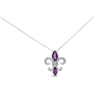 House of Brilliance Silver Purple Amethyst Marquise and Diamond Accent Fleur De Lis Pendant Necklace in White at Nordstrom