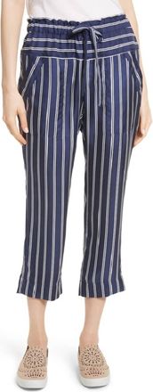 Joie Addiena Silk Striped Capri Pants In Navy/white