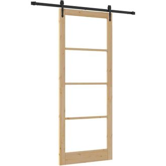 vidaXL Puerta Deslizante Manual Marr&oacute;n 93 X 232 Cm Madera Y Metal Vidaxl