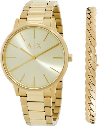 A|X Armani Exchange Quartz Gold Dial Mens Watch and Bracelet Set AX7144SET
