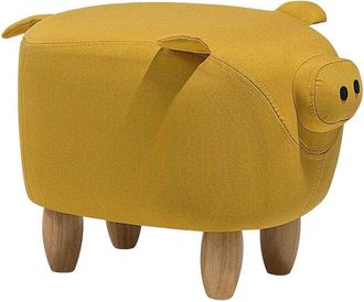 Beliani Beliani - Puf Animal Taburete Para Ni&ntilde;os Cerdo Patas De Madera De Tela Amarillo Reposapi&eacute;s Piggy