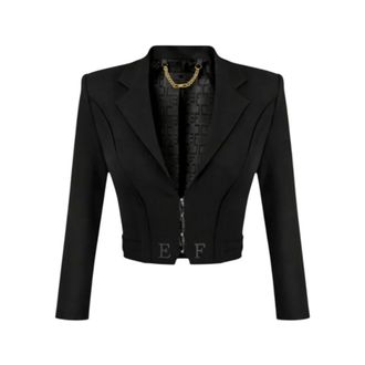 Elisabetta Franchi Blazers, female, Black, Size: L Short Jacket in Double-Layer Stretch Crepe