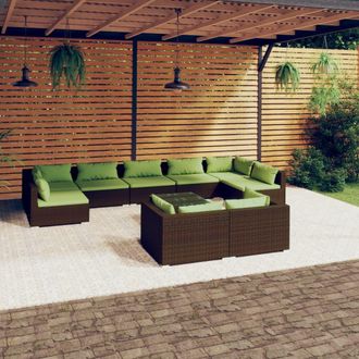 vidaXL Vidaxl Set Muebles De Jard&iacute;n 10 Pzas Y Cojines Rat&aacute;n Sint&eacute;tico Marr&oacute;n