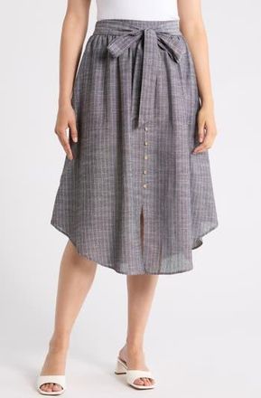 Renee C Stripe Linen & Cotton Curve Hem Skirt in Black at Nordstrom Rack, Size X-Small