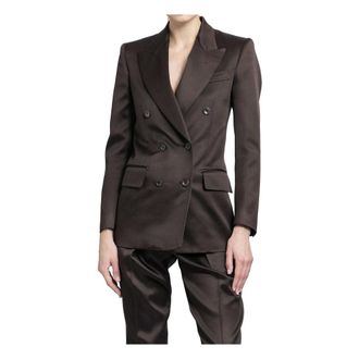 Tom Ford Jassen, Dames, Bruin, L, Wol, Double-Breasted wollen jas met piek revers