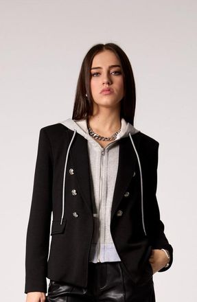Blue Revival Helen Double-Breasted Blazer with Removable Hoodie Insert in Black at Nordstrom, Size X-Small