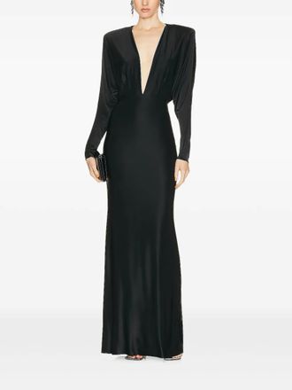 Alexandre Vauthier plunging long-sleeves maxi dress - women - Fabric - 38 - Black