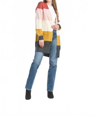 Papillon Striped Lightweight Cardigan With Pockets In Pink