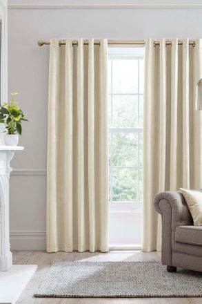 Laurence Llewelyn-Bowen Montrose Velvet Blackout-Coated Pair of Eyelet Curtains in Ivory | Size: 229 cm width x 229 cm drop