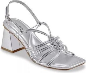 Marc Fisher Womens Marc Fisher Magnify Strappy Silver Block Heel Slingback Sandals GAL1675