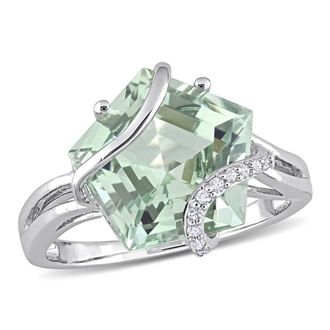 Amour 6 1/2 CT TGW Green Quartz and Diamond Accent Swirl Ring In Sterling Silver