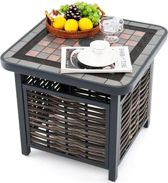 Costway Costway - 55cm Outdoor pe Rattan Side Table All Weather Patio Square End Table