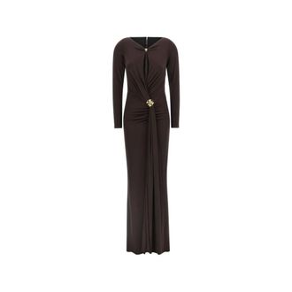 Elisabetta Franchi Maxi Dresses, female, Brown, Size: XS Red Carpet Dress with Jewel Details