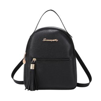 Generic Backpack New Pattern Fashion Tassel Decoration Practical Large Capacity Zipper Backpack School Backpack for Girls Kindergarten (Black, One Size)