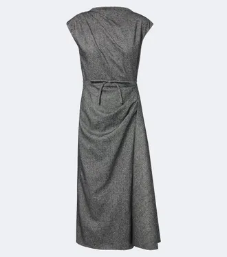 Erdem Bow-detail herringbone draped midi dress