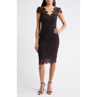 Eliza J Lace Sheath Dress in Brown at Nordstrom, Size 8