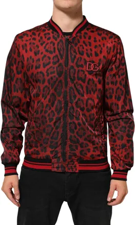 Dolce & Gabbana Red Leopard Print Full Zip Bomber Men Jacket Clothing