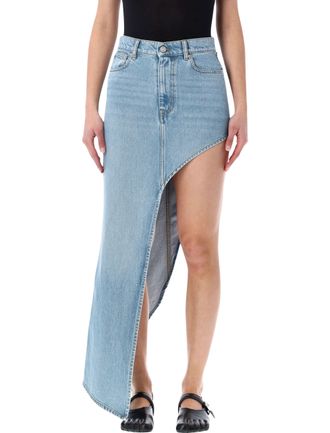 Coperni Azzurro Light One-Leg Asymmetric Denim Skirt