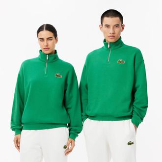 Lacoste Heren Lacoste Loose Fit Zip Neck Badge Accent Sweatshirt in Groen