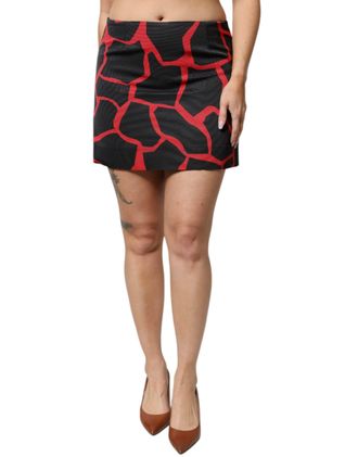 Dolce & Gabbana Womens Black Red Abstract Mid Waist A-Line Mini Skirt And Cotton Viscose
