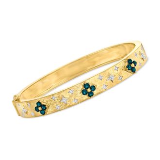 Ross-Simons London Blue Topaz Floral Bangle Bracelet With. Diamonds in 18kt Gold Over Sterling