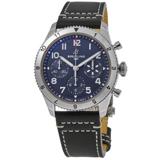 Breitling Classic Avi Chronograph 42 Tribute to Vought F4U Corsair Blue Dial Leather Strap Mens Watch A233801A1C1X1