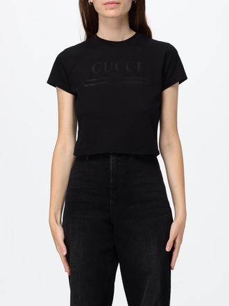 Gucci T-shirt cropped in cotone con logo stampato e vestibilit&agrave; slim