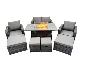 Fimous 8-seater Rattan Garden Furniture Dining Set with 4 Stools in Dark Grey
