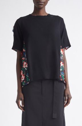 sacai Mixed Media Embroidered Organza & Cotton Blend Pullover Sweater in Black at Nordstrom, Size 3