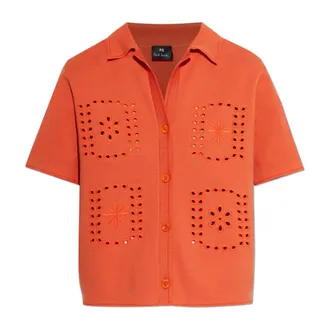 Paul Smith Shirts, female, Orange, Size: S T-Shirt with Openwork Embroidery