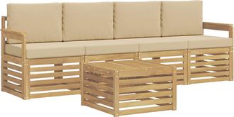 vidaXL Conjunto De Sof&aacute;s De Exterior 5 Uds. Y Beige Poli&eacute;ster Vidaxl