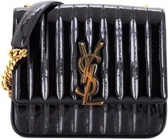 Saint Laurent Vicky Vertical Quilted Patent Large crossbody bag - Zwart