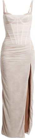 House of CB Lini Ruched Lace Sleeveless Mesh Gown in Baby Pink at Nordstrom, Size X-Small A