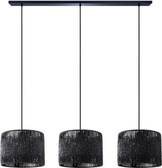 Paco Home Sospensione Tavolo Da Pranzo Cesto Boho Sala Da Pranzo Lampada E27 Rattan Luce a sospensione - Nero, Nero (Ø27cm) - Paco Home