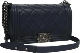 Chanel Pre-owned Leather chanel-bags - Dames - Vintage Schoudertas - Blauw - ONE Size - Leer - Vintage