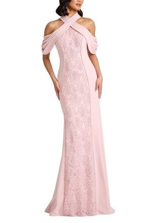 Tadashi Shoji Lace Inset Cold-Shoulder Gown in Rose Quartz at Nordstrom, Size 16